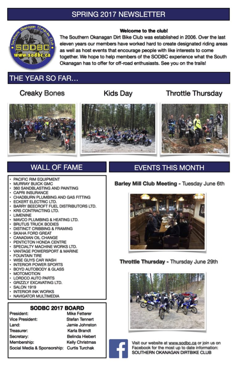 Newsletter Southern Okanagan Dirt Bike Club
